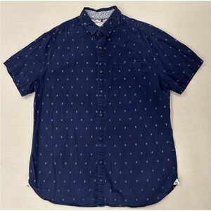 Denim & Flower Short Sleeve Button Down Shirt Navy With Anchors Slim Fit Sz L
